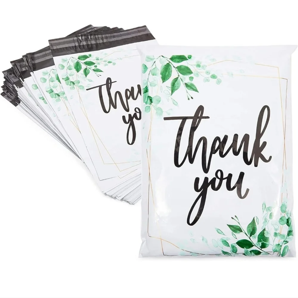 15 ct Green floral polymailers with white background